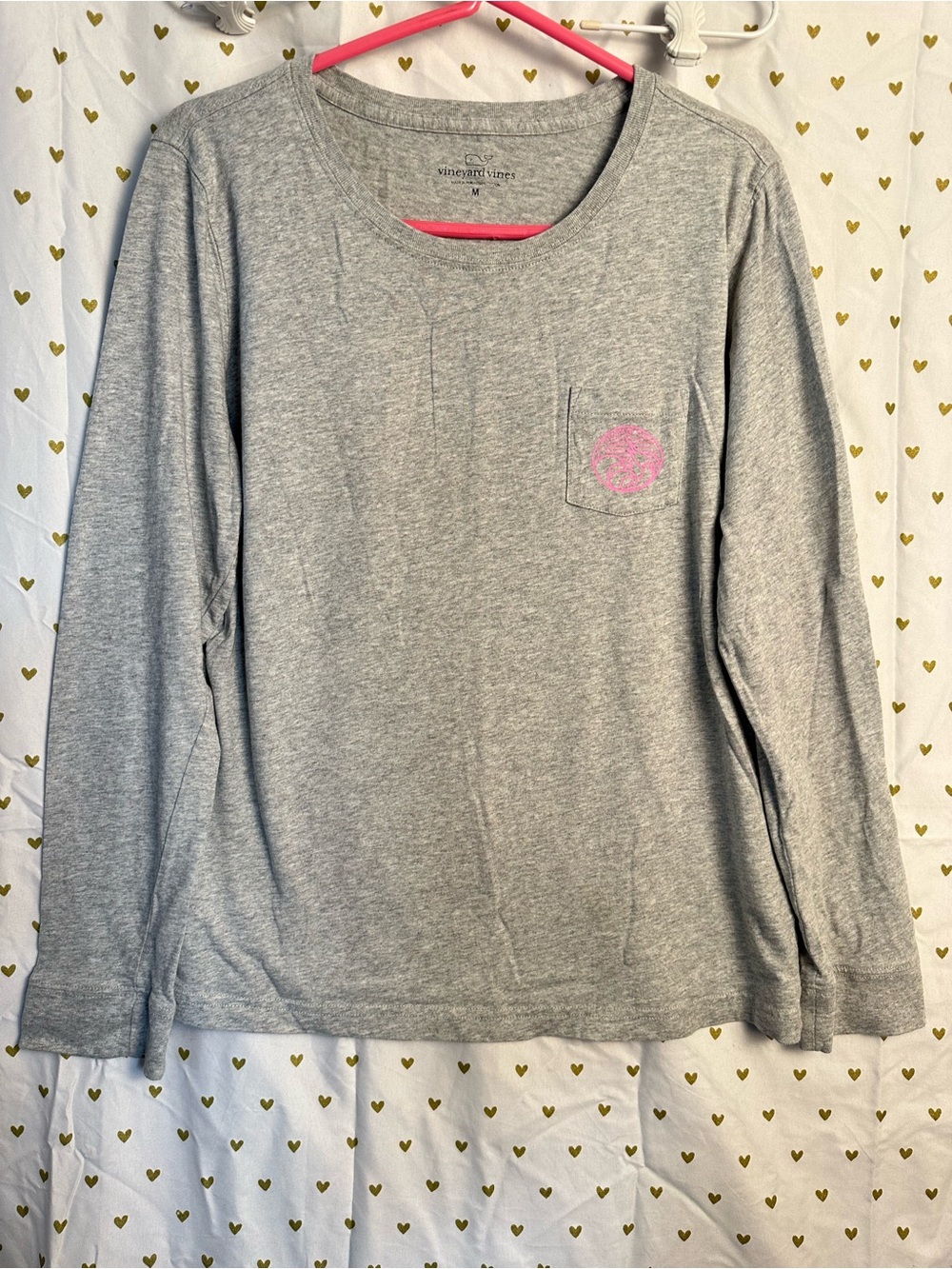 Vineyard Vines Gray Long-Sleeve Tee with Pink Chest Logo